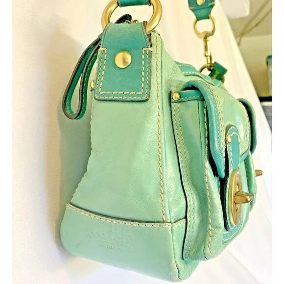 Coach Legacy 65th Anniversary Double Turnlock Satchel Teal Blue F13371 AS IS - Picture 4 of 16